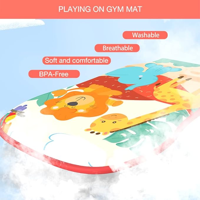 Musical Baby Gyms Play Mats Musical Activity Mat Piano Baby Play Gym Tummy Time Padded Mat for Baby Newborn Toddler Infants (Red)