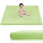 Baby Play Mat for Floor,1.3"Thick Elasti-Foam 50x50 Playpen Mat for Toddlers Infant kids,Water-Repellent Soft Velvet for Tummy Time,Non-Slip Backing for Crawling,Tatami Style(Light Green)
