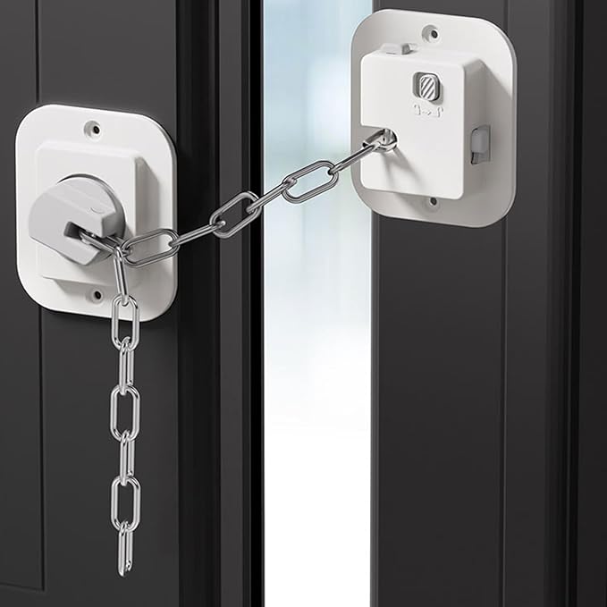 Child Proof Door Lock with Adjustable Strap, 3M Adhesive Safety Locks for Baby & Pets, No Tools Needed 4 Pack