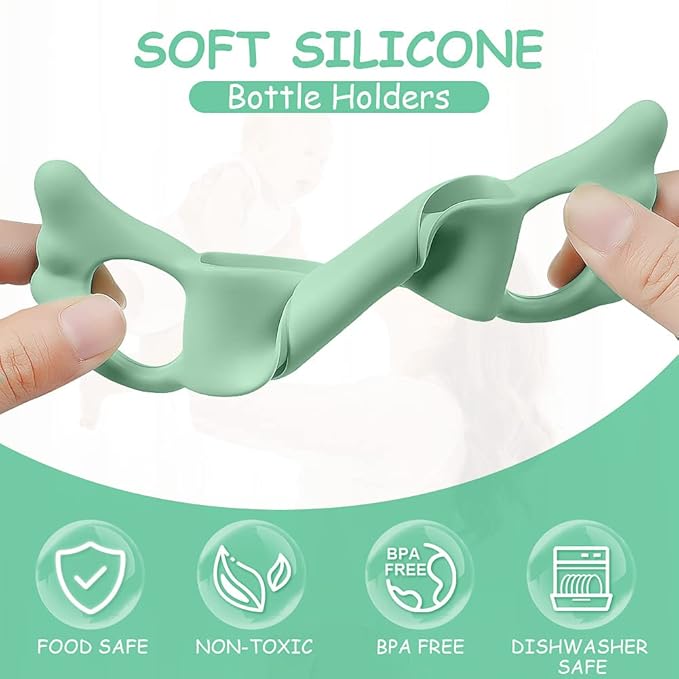 Silicone Baby Bottle Handles - 2PCS Easy Grip Handles for Wide-Neck Bottles (Green/White)