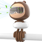 Cute Bear Stroller Fan Clip On for Baby, Portable Bladeless Fans 4 Speeds Oscillating, 4000mAh Rechargeable Battery Powered, Flexible Tripod Strong Cooling for Bedside Crib Car Seat