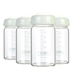 COMI Wide Neck Glass Breastmilk Collection n Storage Bottle, 4 Packs, 6oz with Screw Ring Sealing Disk; Re-markable Sealing Disc. BPA Free, Fits Breast Pumps & Nipples (4 Gray Lids)