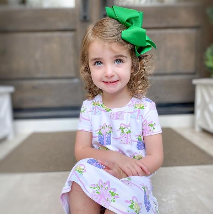 Wee Ones Girls' Plain Wrap Classic Grosgrain Hair Bows on a WeeStay No-Slip Hair Clip, Handmade, King, Green