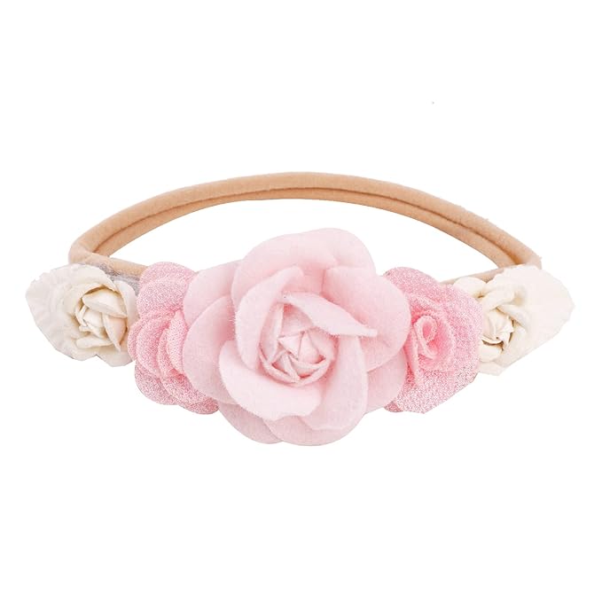 Baby Girl Nylon Headbands Flower Hair Bows Accessories-Elastic Hair Band Crown Handmade FLoral Wraps Birthday Gifts for Girls Newborn Infant Toddler 3Pcs