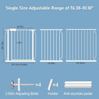 ALLAIBB Extra Wide Pressure Mount Baby Gate Auto Close White Metal Child Dog Pet Safety Gates with Walk Through for Stairs,Doorways,Kitchen and Living Room (76.38-81.10"/194-206cm)