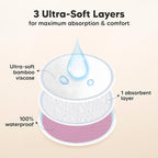 Organic Breast Pads - 14 Viscose Derived from Bamboo Washable Pads + Wash Bag, 3-Layers Breastfeeding Nipple Pad for Maternity, Reusable Nipplecovers for Breast Feeding(Pastel Touch Lite, L 4.8")