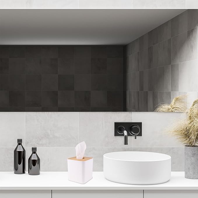 MOCHTERO Tissue Box Cover,Tissue Holders,Tissue Box Holder for Bathrooms,Bamboo Cover Plate,Home and Office,5 * 5 * 5.4in (White)