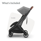 UPPAbaby Minu V3 Travel Stroller | Lightweight + Compact Design | One-Hand Fold + Unfold | from Birth + Overhead Compatible | Greyson (Charcoal Mélange/Carbon Frame/Saddle Leather)