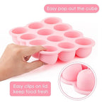 Samuelworld Baby Breast Milk and Food Storage Container, 12 Portions x 2.5oz, Stackable Food Grade Silicone Tray with Clip-On Hard Lid for Homemade Purees, Vegetables & Fruits - Pink
