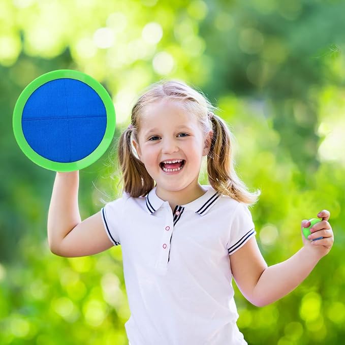 EVERICH Upgraded Toss and Catch Ball Game Set - Indoor and Outdoor Games for Kids 3-12, Beach Sand Pool Water Toy Includes 4 Paddles 4 Sticky Balls, Great Birthday Easter Gifts for Boys Girls