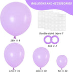 RUBFAC 129pcs Pastel Purple Balloon Arch Kit Different Sizes 18 12 10 5 Inches, Light Purple Lavender Balloons Garland for Birthday Baby Shower Gender Reveal Wedding Party Decoration