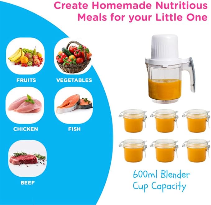 EVLA'S Double Baby Food Maker with 2 Steaming Baskets, Steamer, Blender, Grinder, Food Processor, Cook & Blends Healthy Baby Food in Minutes, Touch Screen, with 6 food pouches, White