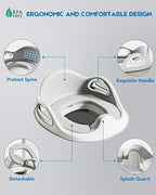 Potty Training Toilet Seat, Toddler Toilet Seat Attachment with Safety Handles, Detachable Soft Cushion, Anti-Slip Design and Splash Guard, Baby Toilet Seats for Kids, Boys and Girls (Grey)