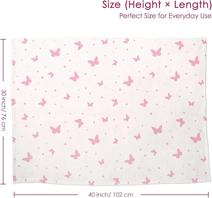 Butterfly Baby Blankets for Girls, Soft Nursery Minky Blankets with Muslin and Dotted Fleece Back 30x40 inches, Receiving Bed Quilt for Newborn, Infants, Toddlers