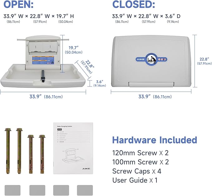 AIKE Commercial Horizontal Baby Changing Station, Wall Mounted Foldable Baby Diaper Changing Table ADA Compliant, Grayish White