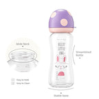 YOHKOH Natural Glass Baby Bottle with Natural Response Nipple, Newborn Anti-Colic Baby Bottles, Wide Neck Mushroom Cap Baby Bottle, Clear ((8.8oz (Pack of 4), Purple-A)