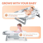 Collapsible Bathtub Baby for Infants & Newborns w/Thermometer, Drain Plug with Heat Sensor & Scoop – Compact Travel Baby Bath Space-Saving Bath for Travel, Shower & Small Bathrooms