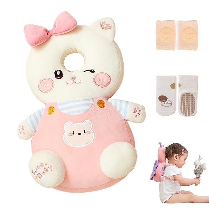 Baby Walker Head Protector Backpack Wear,Toddler Adjustable Baby Head Protection Backpack for Safety Baby Learning Walking Crawling (Cats)