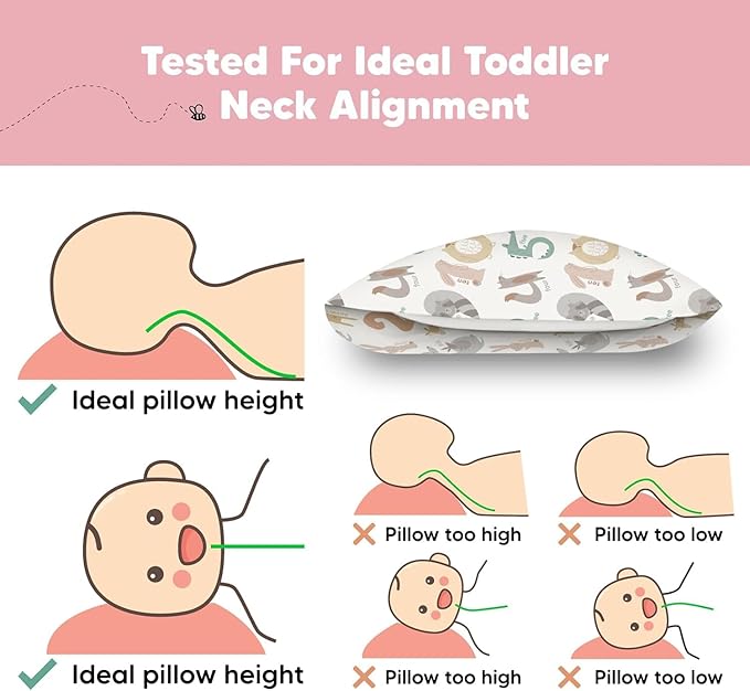 KeaBabies Toddler Pillow with Pillowcase, Jumbo 14X20 - Soft Organic Cotton Toddler Pillows for Sleeping - Machine Washable - Perfect for Travel, Toddler Bed Set (Wild Count)