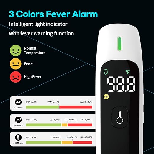 HubiBaby No-Touch Infrared Thermometer for Adults, Accurate Digital Forehead Thermometer, Large LED Display, Fever Alarm, 2 in 1 Forehead & Object Thermometer