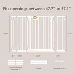 owlie 37.4" Extra Tall Wide Baby Gate for Stairs Doorways,47-57 Inch Extra Large Long Baby Gate with Door Indoor Safety Metal Pressure Mounted Pet Gate with Walk-Thru Auto Close, White