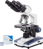 AmScope - 40X-2500X LED Lab Binocular Compound Microscope with 3D-Stage + 50pc Blank Slides + 100 Coverslips - B120C-50P100S