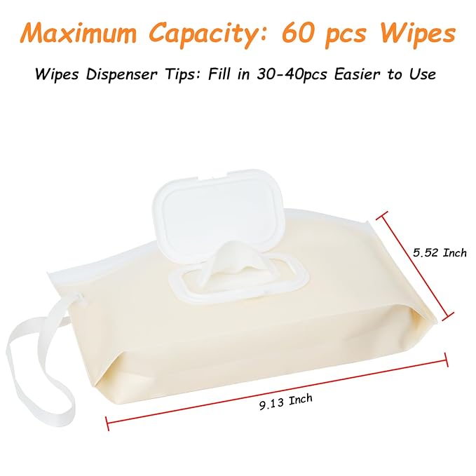 4 Pack Wipes Dispenser, Seposeve Portable Baby Wipe Case, Refillable Baby Wipes Container, Wipe Holder, Keeps Wipes Fresh, Reusable Wet Wipe Pouch for Outdoor Outing, Camping, Hiking. PureColor