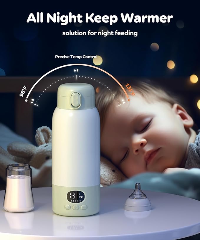 Portable Bottle Warmer 17oz Large Capacity Bottle Warmer for Travel, Fast Heating for Breast Milk Formula and Milk, Suitable for Baby Outdoor Airplane and Car Green5
