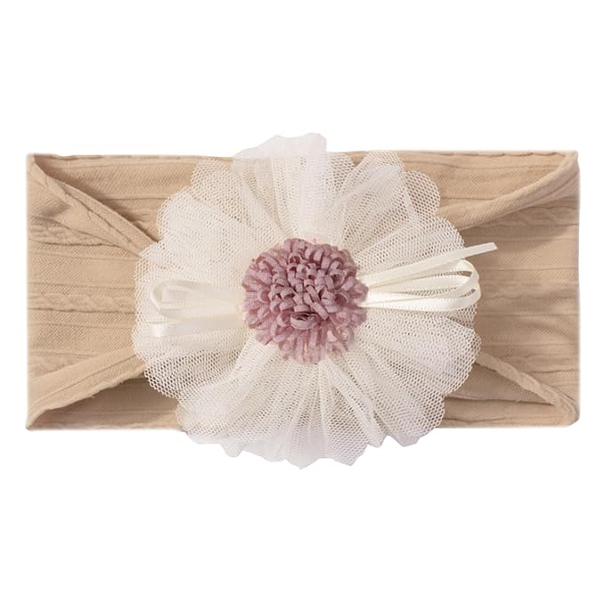 Baby Girls Sunflower Headbands, 3 Pack Baby Hairband Hair Bows Lace and Stretchy Elastic Accessory for Newborn Infants Toddlers (Brown+Dark Blue+Candy Pink, One Size(Stretchy))