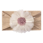 Baby Girls Sunflower Headbands, 3 Pack Baby Hairband Hair Bows Lace and Stretchy Elastic Accessory for Newborn Infants Toddlers (Brown+Dark Blue+Candy Pink, One Size(Stretchy))