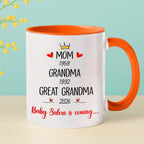 Mom Grandma Promoted To Great Grandma Coffee Mug Cup 11 15 Oz, Personalized New Great-Grandmother Ceramic Coffee Cup EST. 2026, Customized Choose Name White Accent Mug Gift For Pregnancy Announcement