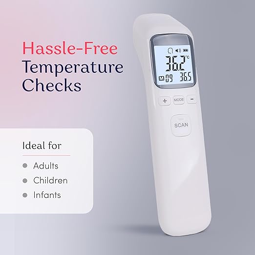 Forehead Infrared Thermometer, 1-Second Reading, Fever Alarm, No-Touch Measurement, 32-Set Memory Recall, 3 Color-Coded Indicators, Thermometer for Adults, Kids & Infants, °F/°C