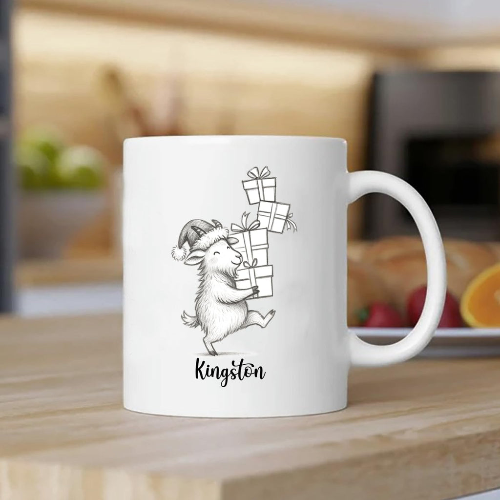 Goat Coffee Mug Gift, Personalized Name Goat Lover Ceramic Coffee Cup 11 Oz 15 Oz, Customized Goats Tea Mug Gift for Birthday/Christmas/Special Day/Holiday, Funny Animal Goats White Accent Cup