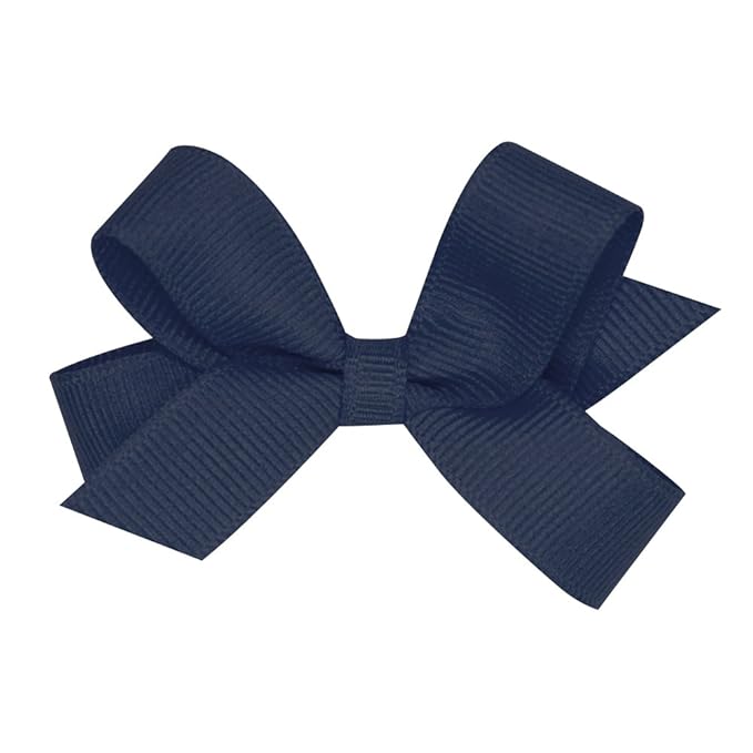 Wee Ones Girls' Plain Wrap Classic Grosgrain Hair Bows on a WeeStay No-Slip Hair Clip, Handmade, Tiny, Navy