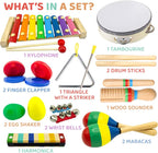 Stoie's Wooden Kids Musical Instruments for 1-5 Years Old, Baby Percussion Toys with Xylophone, Maracas, Tambourine, Durable, Safe to Play, Clear Sound, Bright Rainbow Colors, with a Storage Backpack