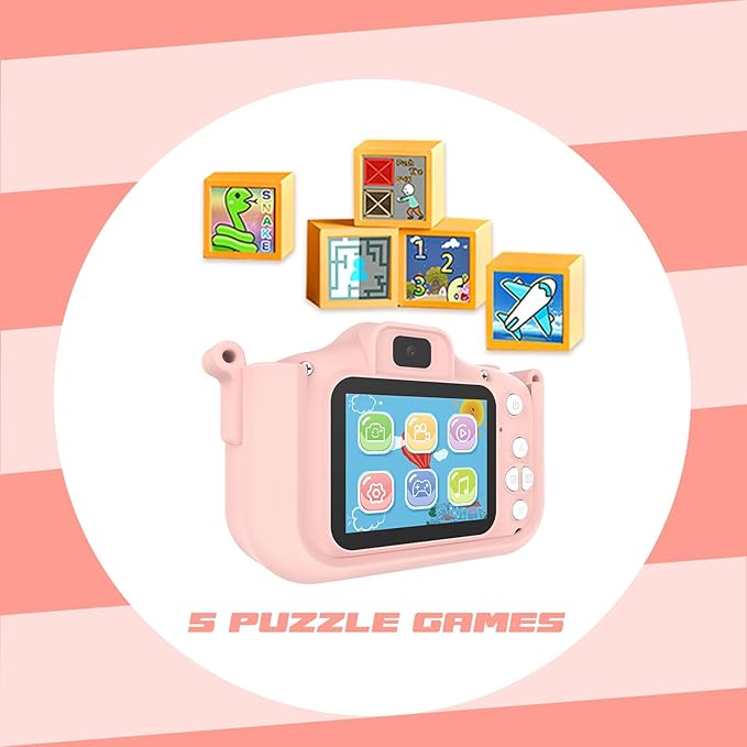 Kids Camera Toys,48MP Dual Lens with 64G SD Card and Cartoon Soft Cover for 3-8 Year Old Girls Boys (PinkDJS)