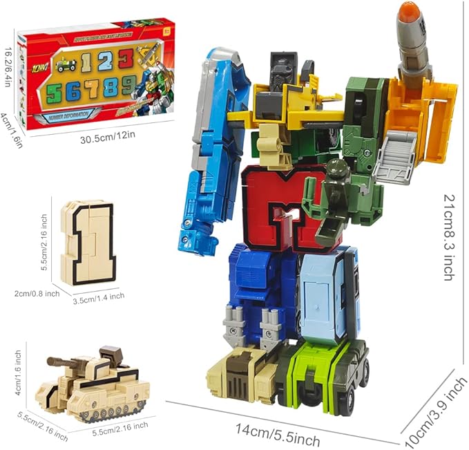 Number Transforming Toys, Alpha Bot Military Transforming Robet Toy for Tollders Montessori Teaching, School Classroom STEM Learnnig Toys for Boys 3 4 5 Years Old