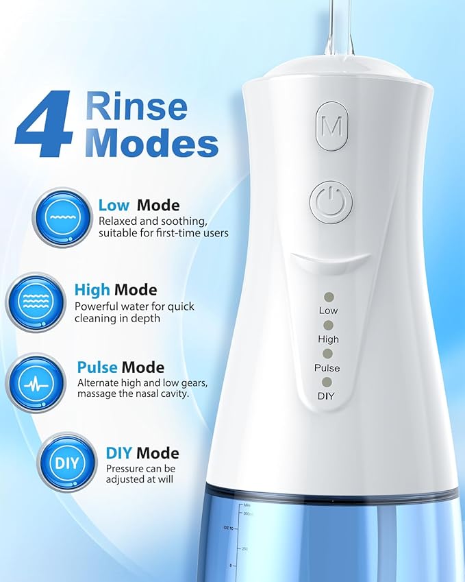 Electric Neti Pot Nasal Irrigation System – 300ml Cordless Sinus Rinse Machine for Adults & Kids, Nose Wash Bottle with 3 Tips for Nasal Care(Sky Blue)