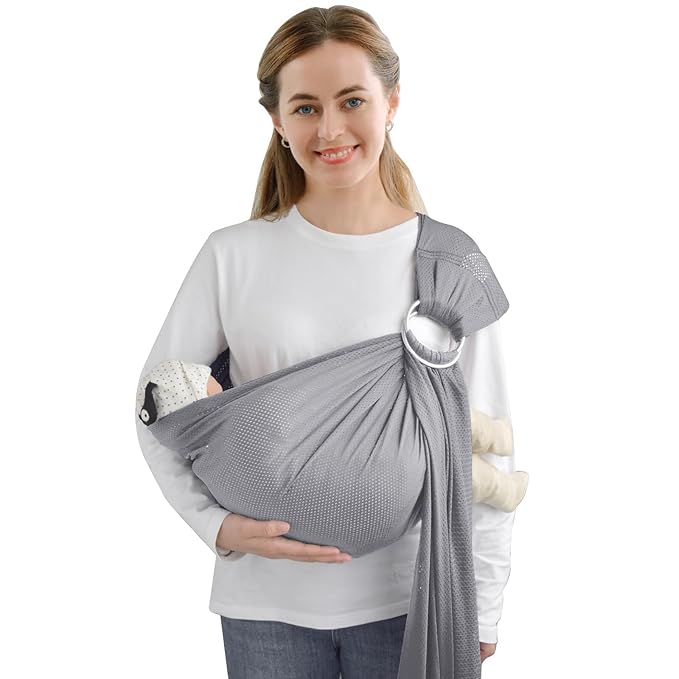 Water Ring Sling Baby Carrier, Adjustable Lightweight Breathable Newborn Carrier Sling for Summer, Swimming, Pool, Beach, Front Chest Mesh Infant Wrap Carrier for Baby Gift (Light Grey)