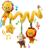 Jollybaby Crib Stroller Car Seat Toys for Baby 0-3-6-9-12 Months, Tummy Time Hanging Sensory Toys for Newborn with Music Box and Teether, Spiral Carseat Toy for Infant Boys Girls Gifts (Little Lion)