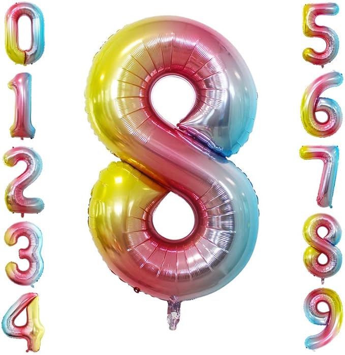GOER Rainbow Foil Balloons Number 8,Huge Number Balloons for 8th 18th 28th 38th 48th Birthday Party Supplies Anniversary Decorations (3 pcs,42 inch,32 inch,16inch)