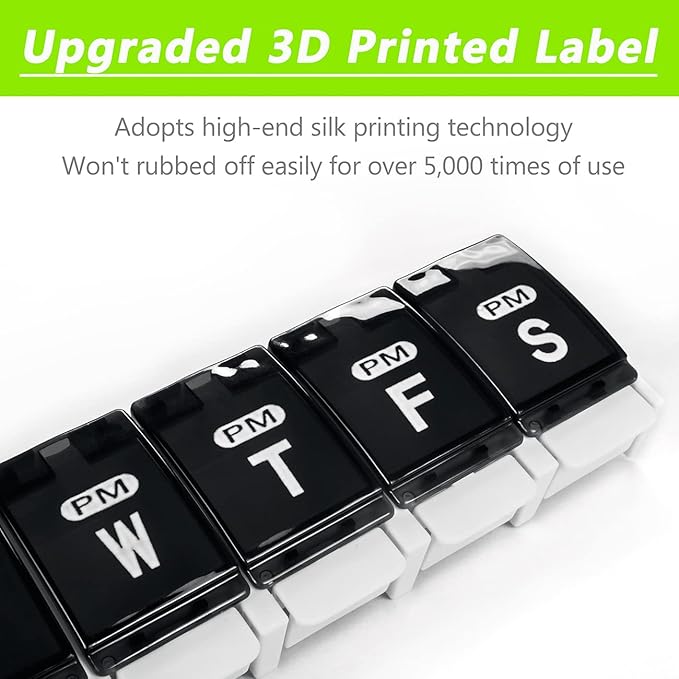 Extra Large Weekly Pill Organizer 2 Times a Day - Remtise Am/Pm Daily Pill Case Medicine Organizer, Push Button 7 Day Pill Box for Pills/Vitamin/Cod Liver Oil/Supplements (Black & White)