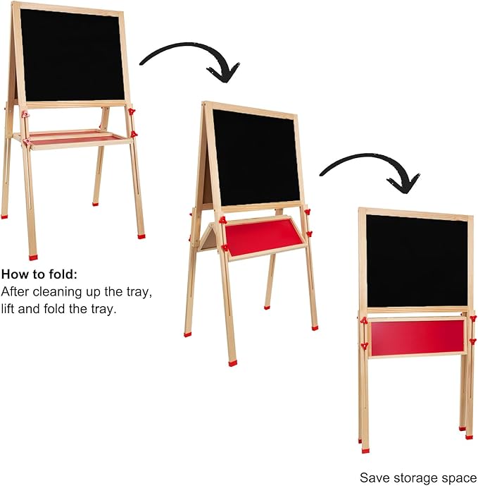 Adjustable Wooden Easel for Kids, Foldable Standing Art Easel for 3, 4, 5, 6, 7, 8 Years Old with Accessories, Drawing Painting Gifts for Boys & Girls Toddlers, Great Presents for Birthday