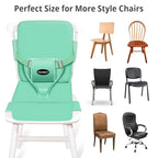 Toddler Booster Seat for Kitchen Chair, 2-in-1 Dining Table Booster Seat with Backrest & Adjustable Straps – Easy-Clean, PU Portable Toddler Eating Travel Increasing Cushion-Green