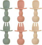 6 Pack Baby Spoons and Forks Set, Silicone First Stage Self Feeding Infant Toddler Utensils, BPA Free, Baby Led Weaning Feeding Supplies for Baby Essentials