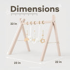 Comfy Cubs Wooden Baby Play Gym - Natural Finish Pinewood Baby Activity Gym with 5 Sensory Hanging Toys - Easy No-Tool Assembly, Safe and Durable for Infant Motor and Visual Development - Blush