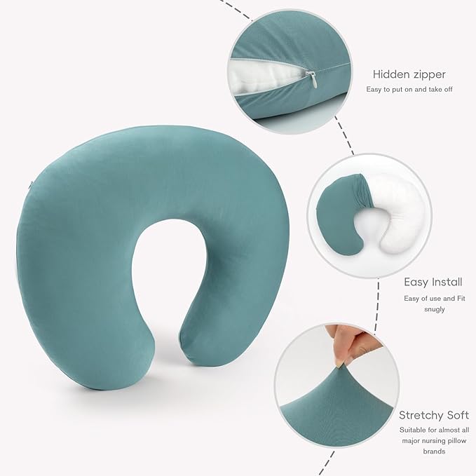 FUNUPUP Rayon Made from Bamboo Nursing Pillow Cover Compatible with Boppy Nursing Pillow, Stretchy Baby Nursing Covers for Breastfeeding Pillows for Boys Girls, Green