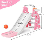67i Toddler Slide for Indoor & Outdoor Play with Basketball Hoop, Anti-Slip Steps, 46.8in Baby Climber (Pink)