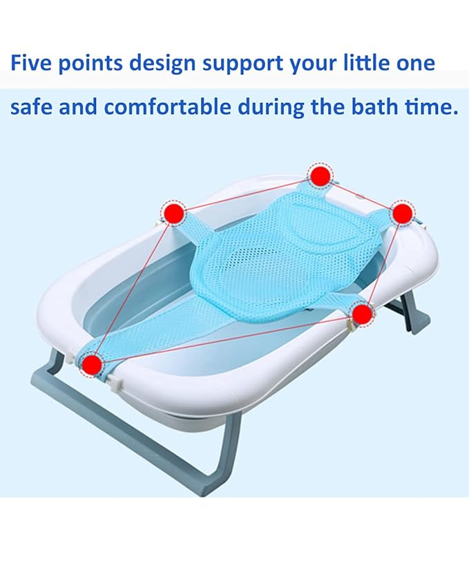 Breathable Mesh Newborn Baby Bath Mat Floating Foam Baby Tub Pillow Adjustable Non-Slip Bath Seat Pad Bath Cushion for Bathtub for 0-18 Months (Style 2-Blue(mesh)) (Blue)