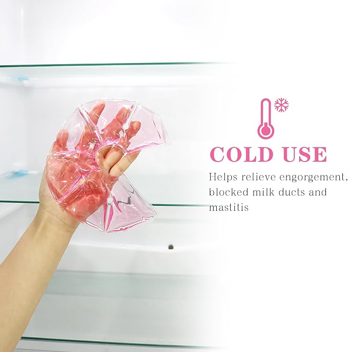 Breast Ice Packs, Hot & Cold Gel Therapy Pads for Breastfeeding, Postpartum Nursing, Engorgement, Mastitis, Pain Relief Breast Packs with Soft Covers, 2 Pack (Pink)